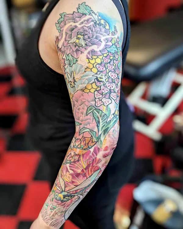 Cover Up Flower Sleeve Tattoo