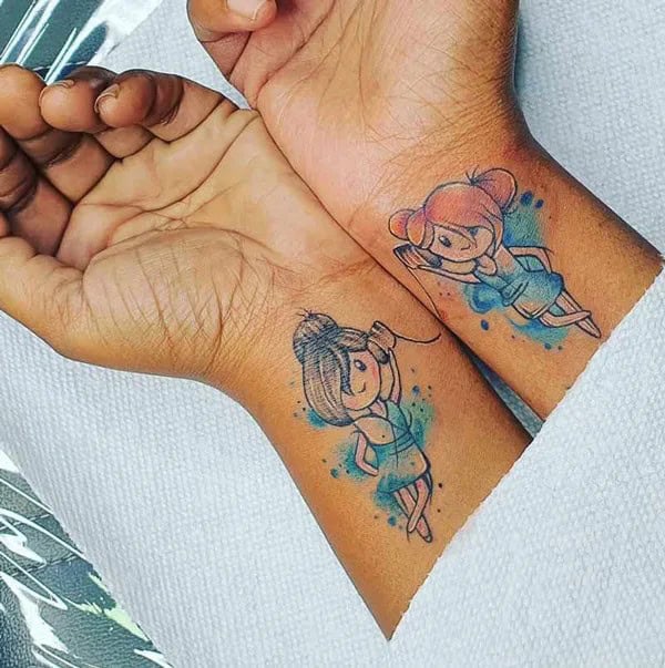 Watercolor Sibling Tattoo