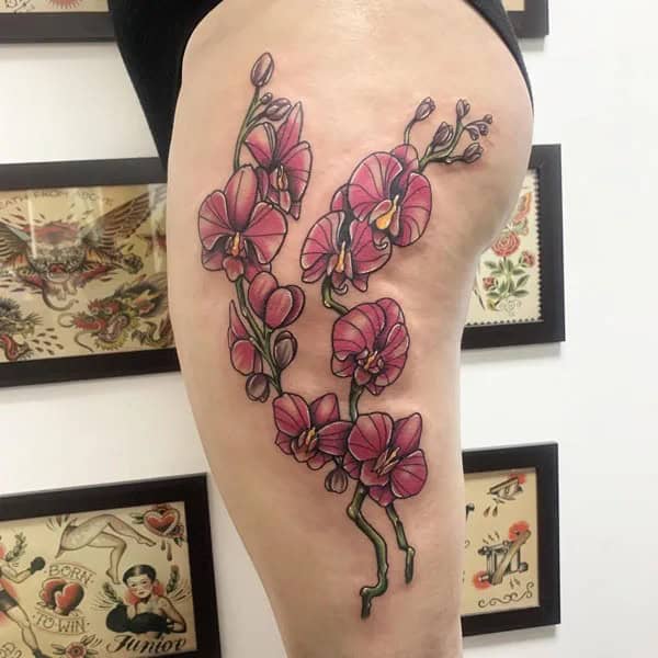 Orchid Thigh Tattoo