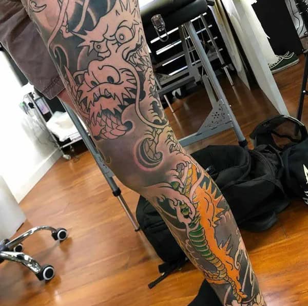 Dragon Leg Sleeve Tattoo