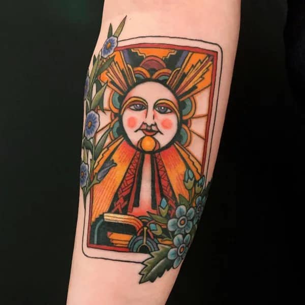 Traditional Sun With Rays Tattoo