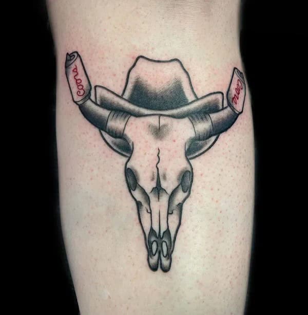 Western Bull Skull Tattoo