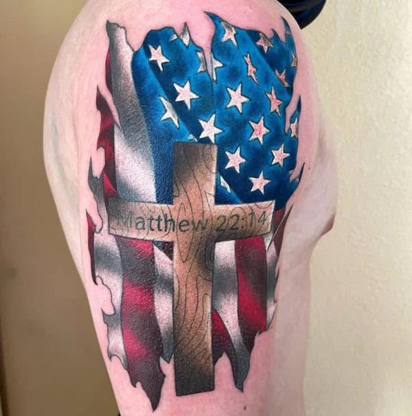 American Flag Shoulder Tattoo