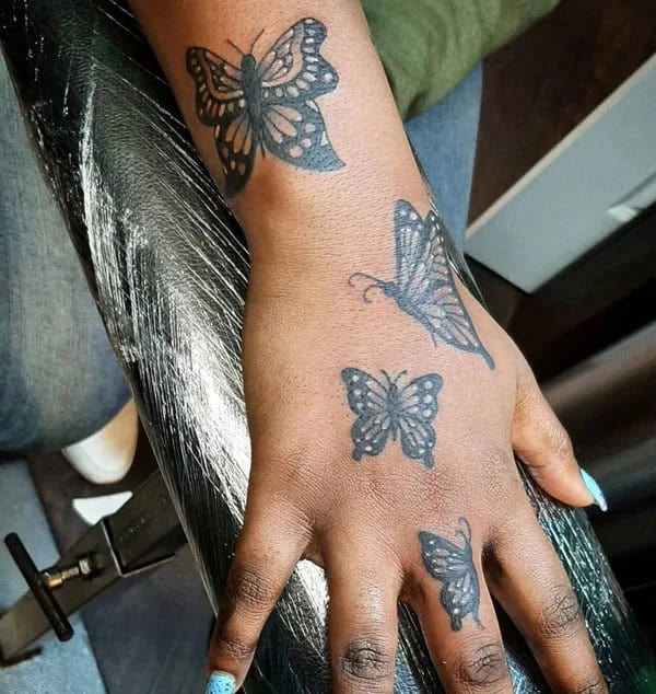 Semicolon Butterfly Hand Tattoo