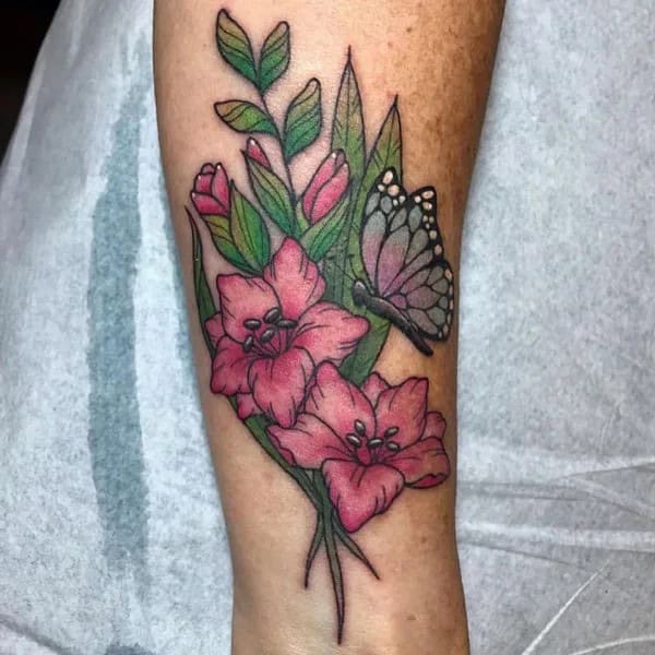 August Birth Flower and Butterfly Tattoo