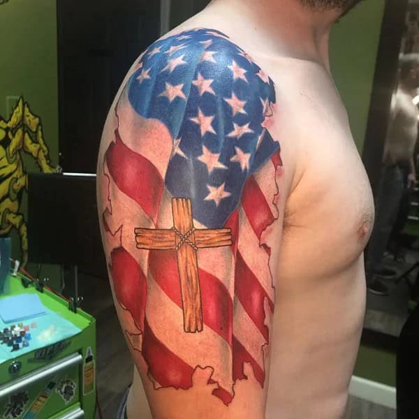 American Flag Cross Tattoo