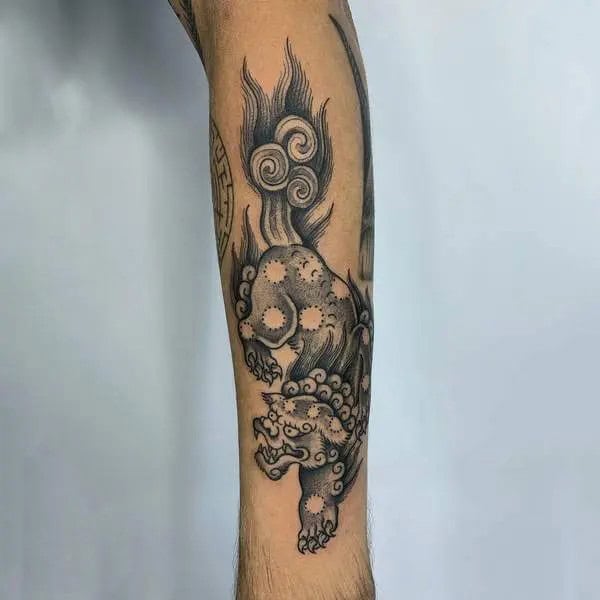 Foo Dog Forearm Tattoo