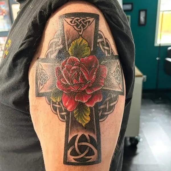 Rose And Celtic Cross Tattoo