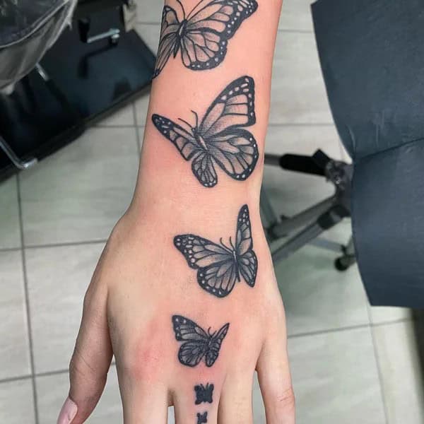 Semicolon Butterfly Hand Tattoo