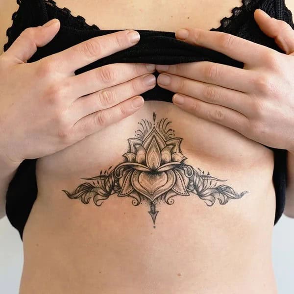 Lotus Sternum Tattoo