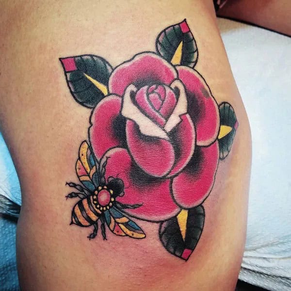 Rose and Bee Tattoo