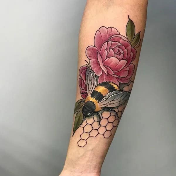 Flower and Bee Tattoo