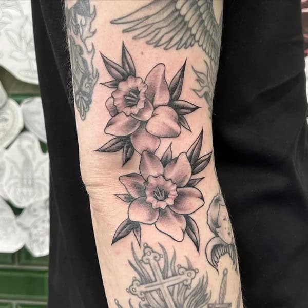 Black and White Daffodil Tattoo