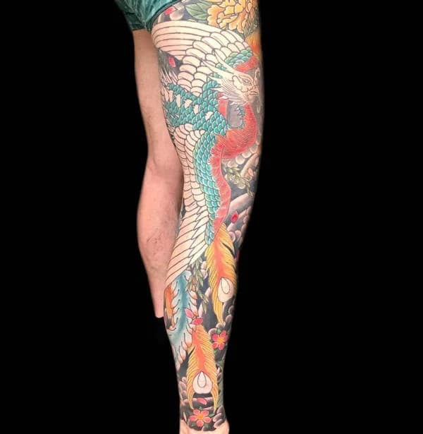 Phoenix Leg Sleeve Tattoo