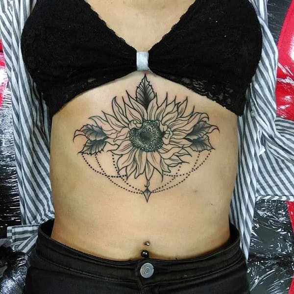 Sunflower Tattoo Under Breast