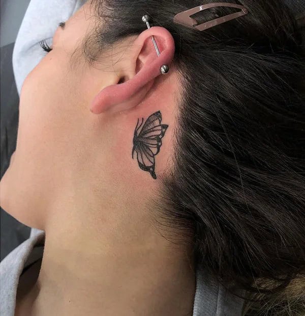 Watercolor Butterfly Tattoo Behind The Ear