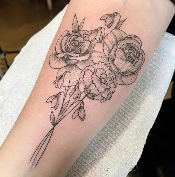 Carnation and Rose Tattoo