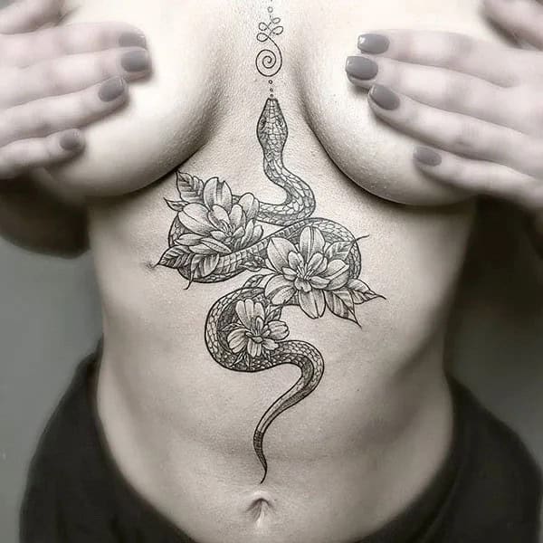 Snake Tattoo Under Breast