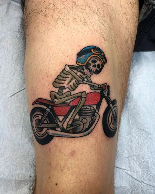 Skeleton Riding Motorcycle Tattoo