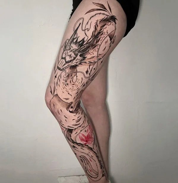 Dragon Leg Sleeve Tattoo