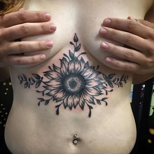 Sunflower Tattoo Under Breast