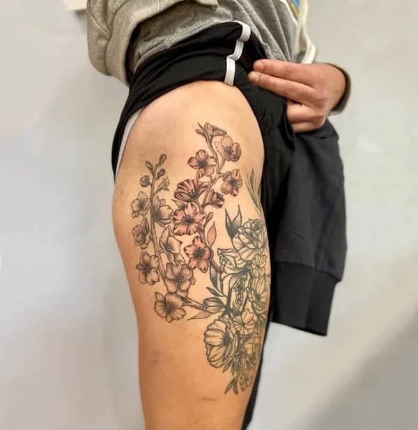 July Birth Flower Tattoo On Thigh