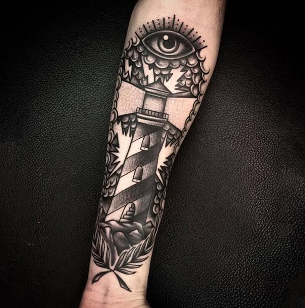 Black and White Lighthouse Tattoo