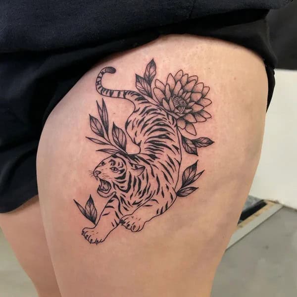 Water Lily And Tiger Tattoo