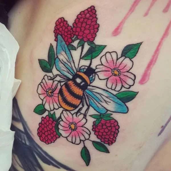 Flower and Bee Tattoo