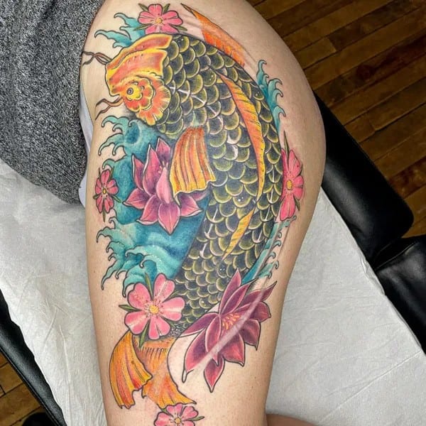 Koi Fish Tattoo On Thigh