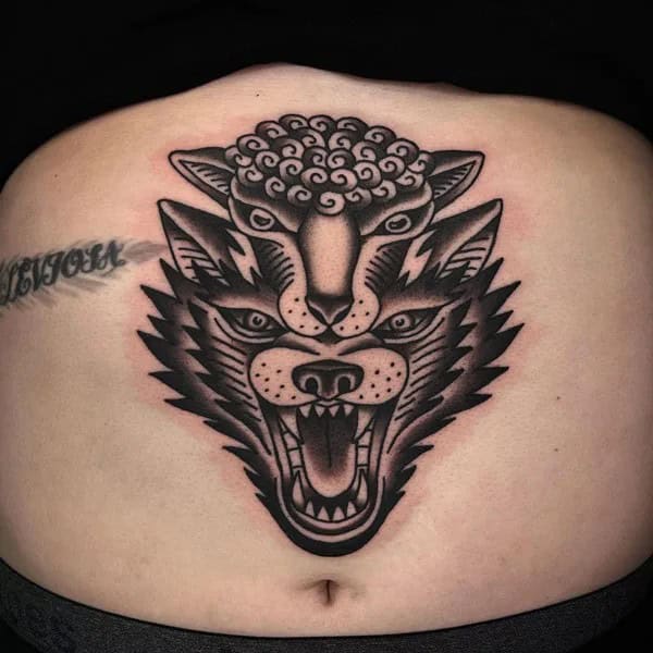 Wolf Stomach Tattoo