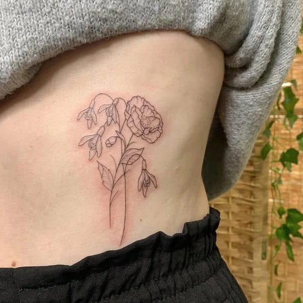 Fine Line January Birth Flower Tattoo