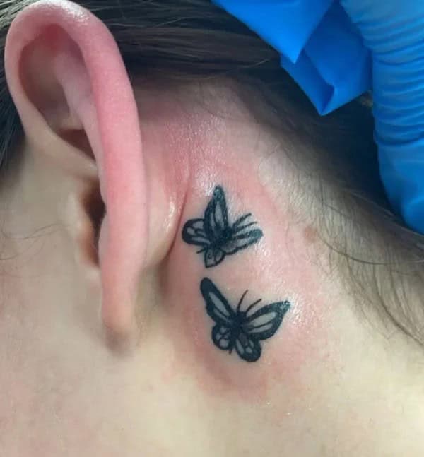 Watercolor Butterfly Tattoo Behind The Ear