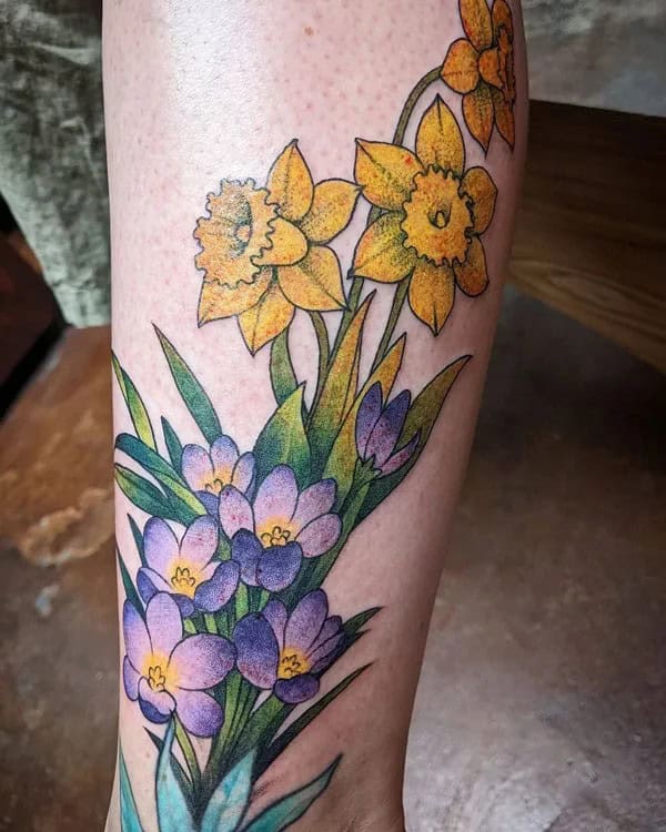 Violet and Daffodil Tattoo