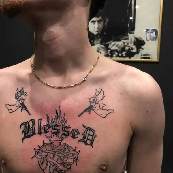 Blessed Tattoo On Chest