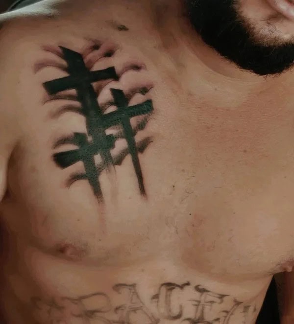 3 Cross Tattoo on Chest