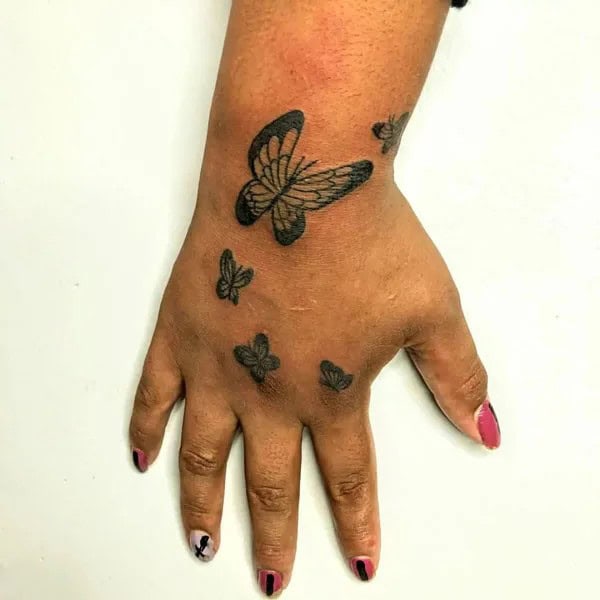 Semicolon Butterfly Hand Tattoo