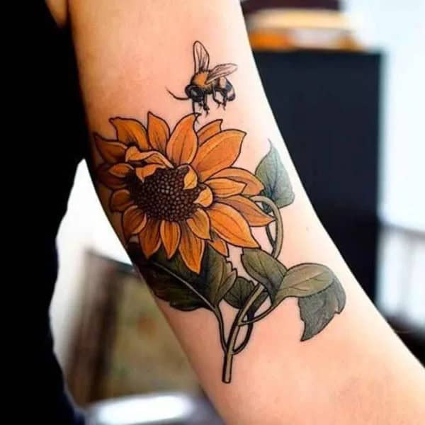 Sunflower and Bee Tattoo