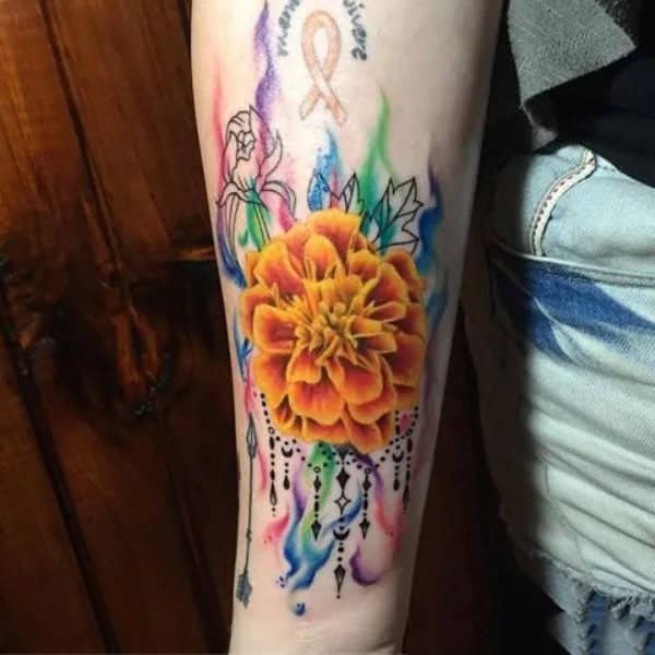 Watercolor Marigold Tattoo