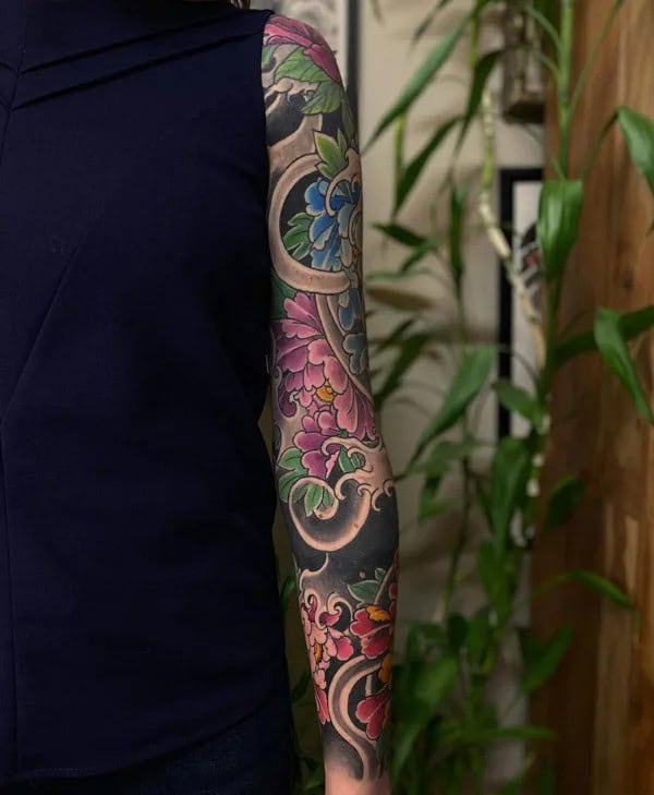 Japanese Flower Sleeve Tattoo