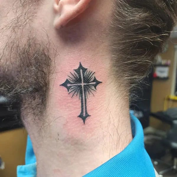 Cross Tattoo on Neck