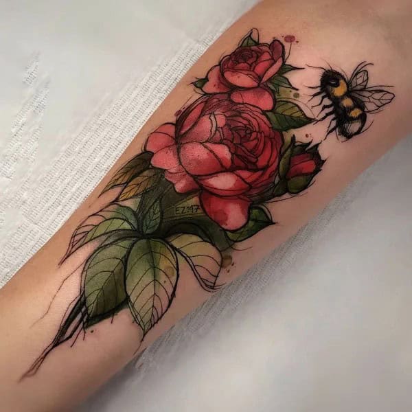 Rose and Bee Tattoo