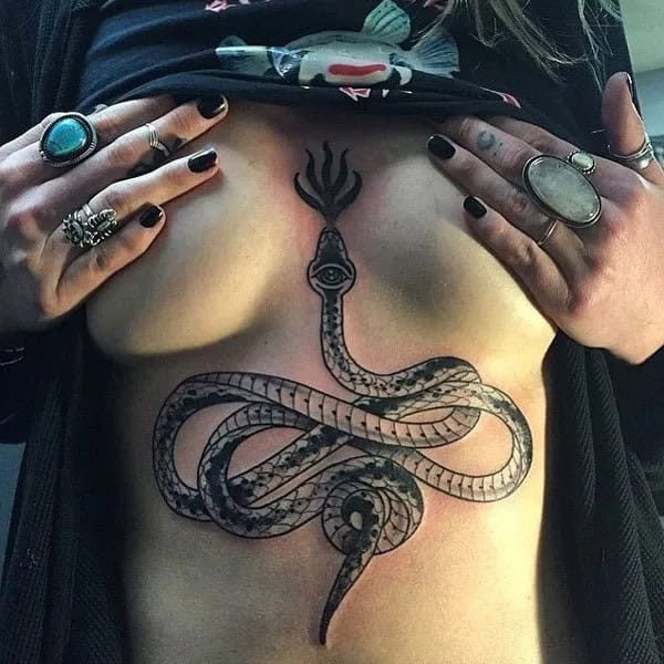 Snake Tattoo Under Breast