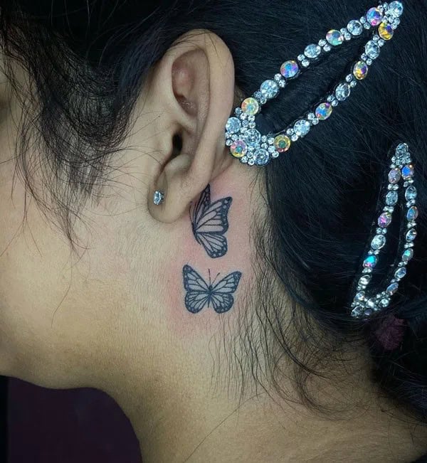 Watercolor Butterfly Tattoo Behind The Ear