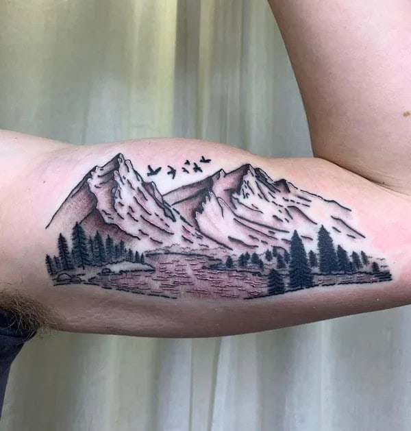 Bicep Mountain Tattoo