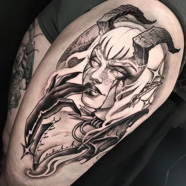 Succubus Tattoo On Thigh