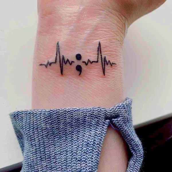 Semicolon Heartbeat Tattoo