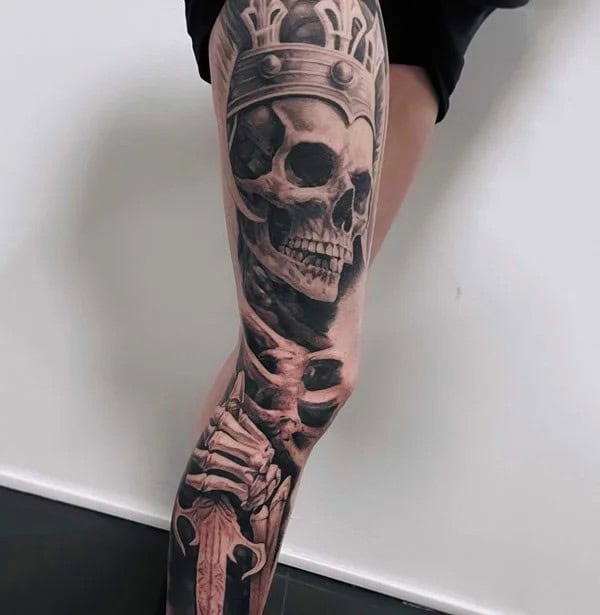 Skull Leg Sleeve Tattoo