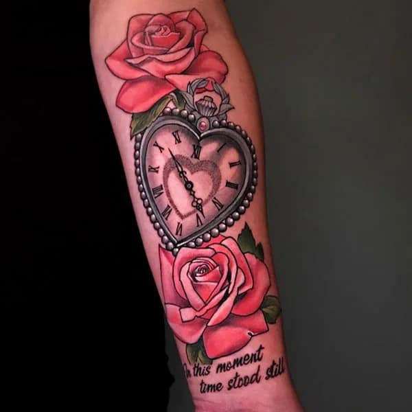 Heart Clock and Rose Tattoo