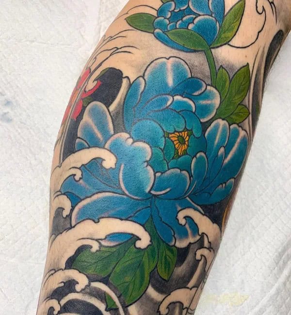 Blue Peony Tattoo